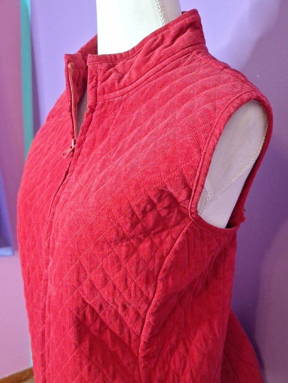 Basic Editions Red Quilted Sleeveless Zip Vest